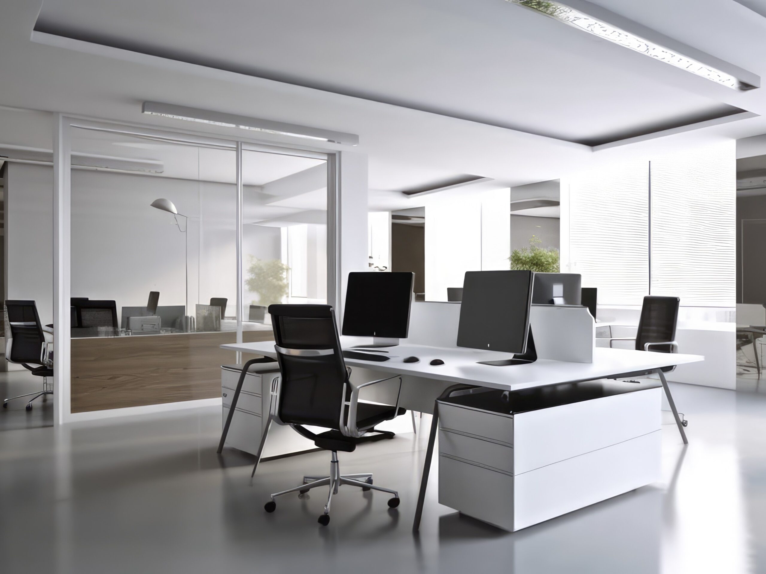 Modern office interior indoor business workplace design light space. Generative AI AIG18.