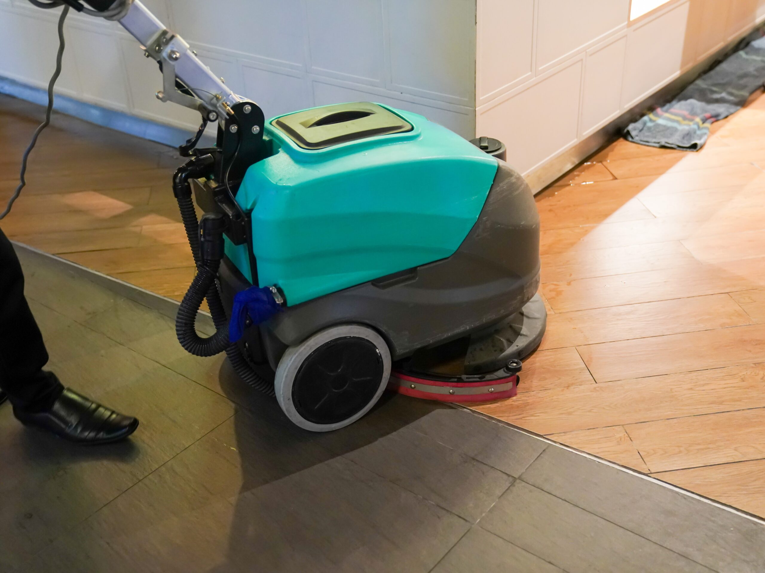 cleaning machine working on the floor.