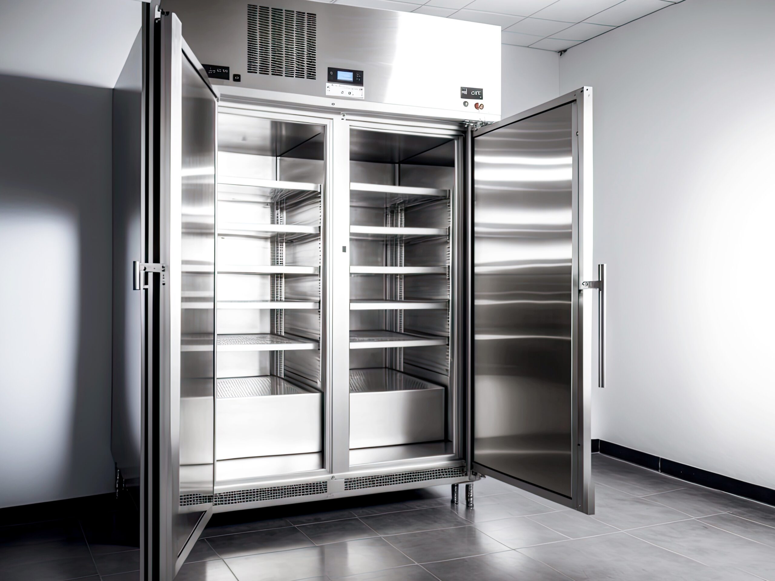 Large two-door refrigerator chamber for storing large quantities of products